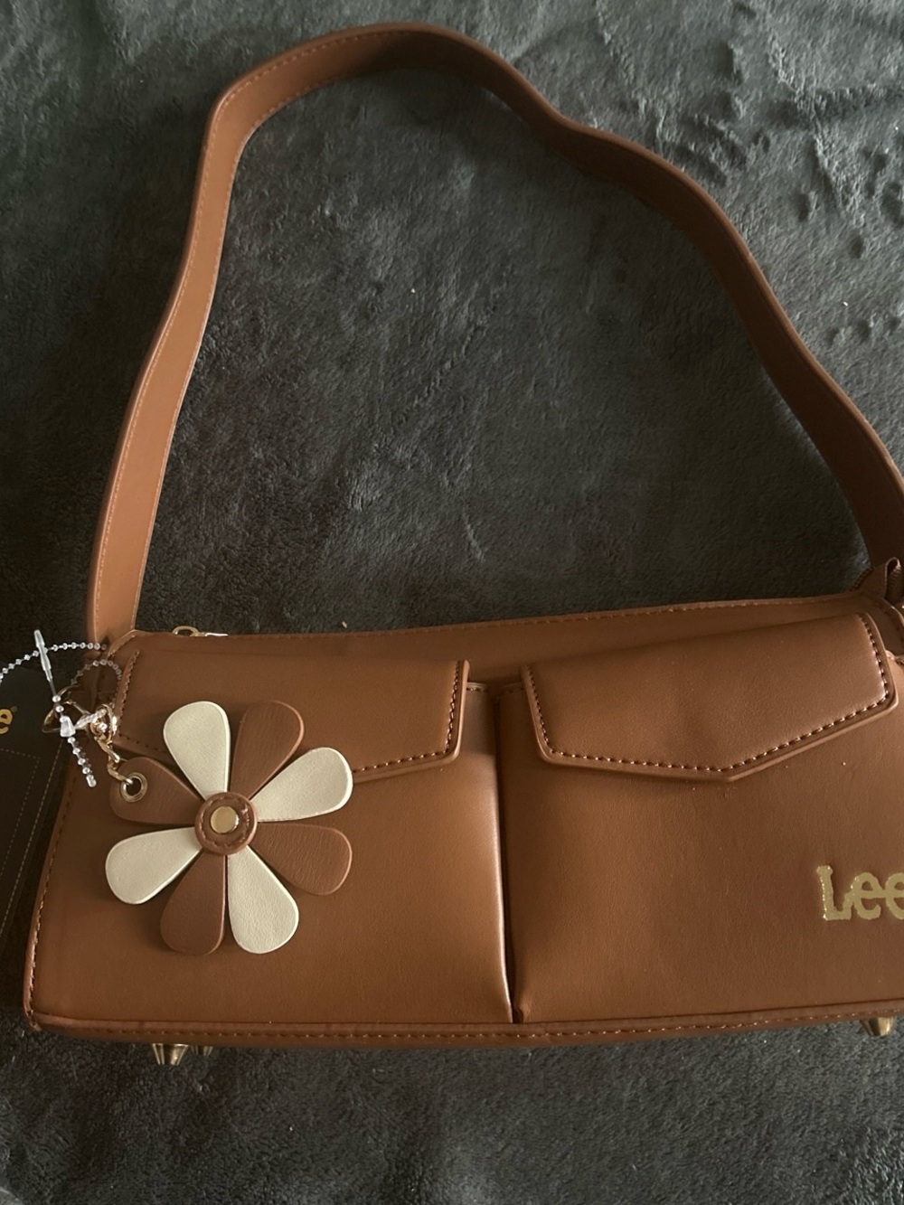 Lee Caramel Brown Shoulder Bag with Flower Charm
